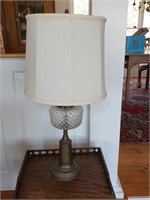 HOBNAIL GLASS AND BRASS TABLE LAMP 29 1/2"T