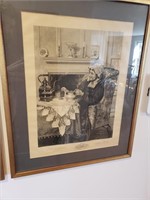 ETCHING SIGNED SADLER 1910 WOMAN AT TABLE