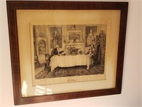 ETCHING SIGNED SADLER MAN AND WOMAN DINING