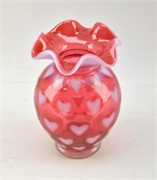 Fenton Glass Cranberry Heart Vase