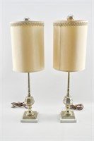 Pair of Etched Metal Table Lamps w/ Stone Bases