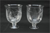 Pair Floral Engraved Trifle Bowls/Candle Holders