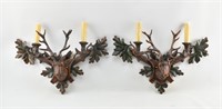 2 Black Forest Style Resin Deer Mount Wall Sconces