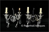 Pair of Clear Glass Sconces w/ Hanging Decoration