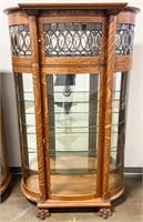 Oak Bowed Curio Cabinet with Beveled Window