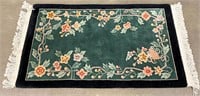 Chinese Style Black & Green Floral Wool Rug