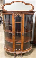 Wooden Bowed Curved Curio China Cabinet w Mirror