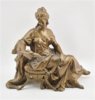 Bronze Toned Reading Lady Statuette
