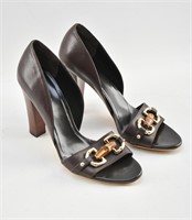 Gucci Horsebit, Bamboo Accent Brown Leather Heels