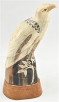 B. Stein Carved Bald Eagle Buffalo Horn Sculpture