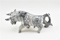 Marbled Blue/Grey Stone Horned Bull Sculpture