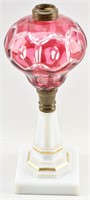 Ruby Cut to Clear & Milk Glass Oil Lamp Base
