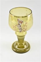 Hand Painted Bohemian Yellow Glass Goblet Vase