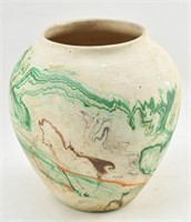 Large Green & Orange Nemadji Pottery Vase
