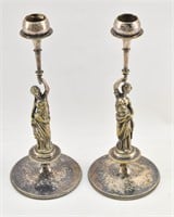 Pair of Figural Silver Plate Candle Holders
