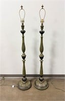 Pair of Italian Hand Carved Green Floor Lamps
