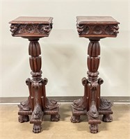 Pair of Carved Empire Style Wooden Plinths