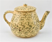 Yellow Spongeware Lidded Tea Pot