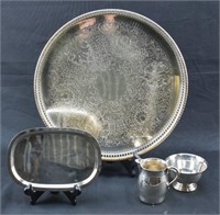 Silver Plated Footed Platter, Plate, Creamer, Etc.