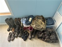 Boots, shoes, pants, Mossy oak jacket