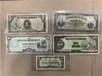 Lot of 5 Mixed Vintage Foreign Money