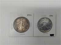 (2) 1991 silver eagles