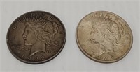 (2) peace silver dollars