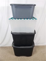 4 Plastic Storage Totes w Lids