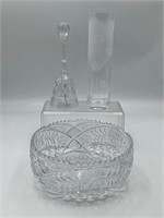 Crystal bowl, Bud vase and bell