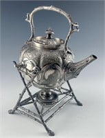 FINE ANTIQUE SILVER PLATE FIGURAL TIPPING TEAPOT