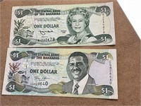 2 Bank of Bahamas 1 dollar Bills
