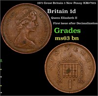 1971 Great Britain 1 New Penny KM#?915 Grades Sele