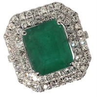 14k Gold 5.41 ct Natural Emerald & Diamond Ring