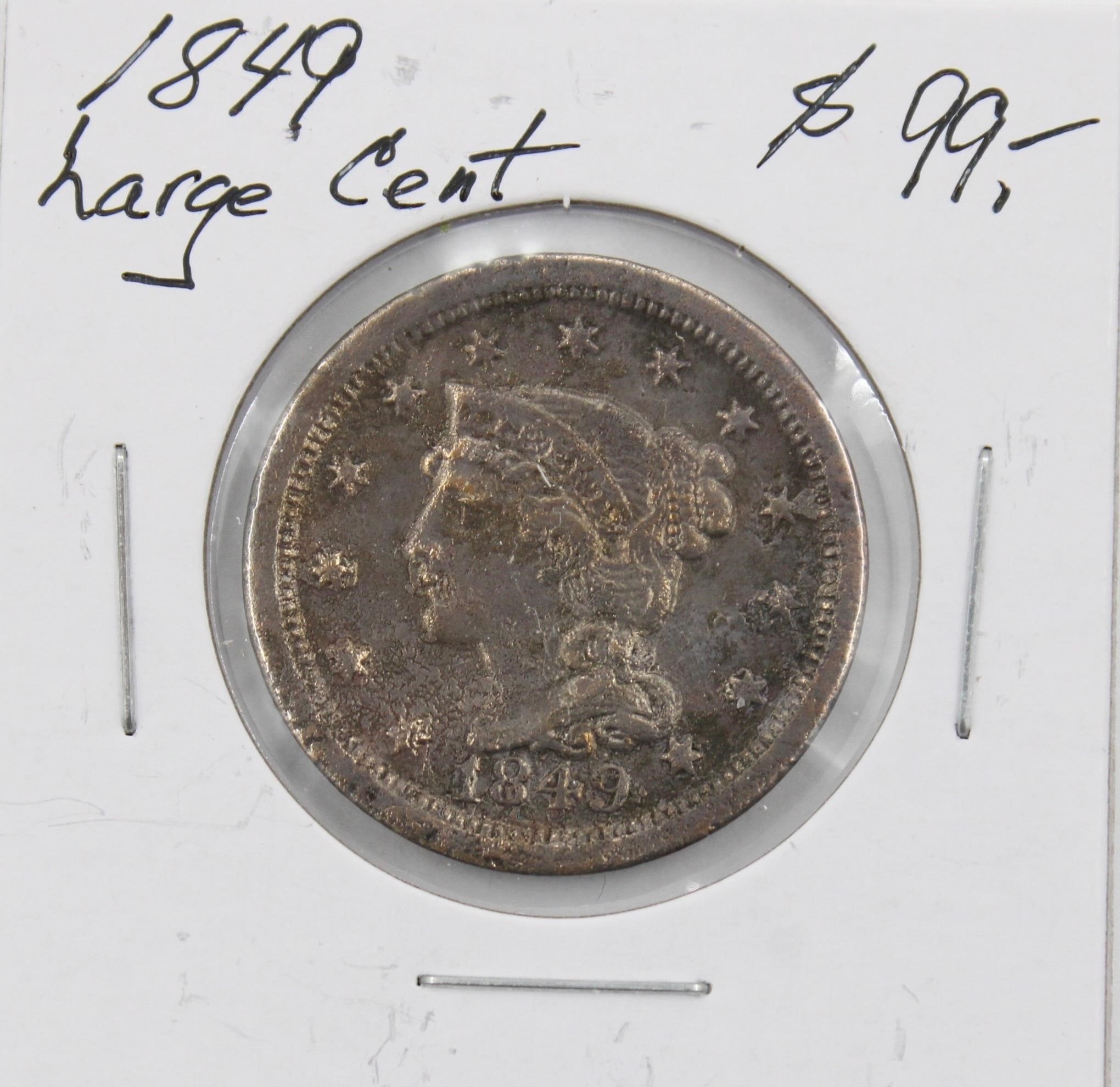 1849 AU Large Cent Coin