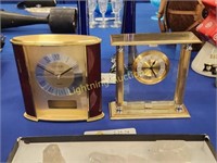 TWO BATTERY OPERATED BRASS DESK CLOCKS