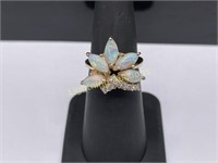 14K YELLOW GOLD MARQUISE OPAL AND DIAMOND RING
