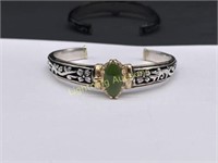 STERLING SILVER AND 14K YELLOW GOLD JADE BRACELET