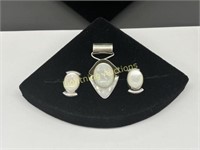 MODERNIST STERLING MOTHER OF PEARL JEWELRY SET