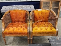 PAIR OF HARDWOOD AND CRUSHED VELVET CHAIRS