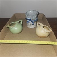 Vintage Pottery - 2 Frankoma Creamers & a vase