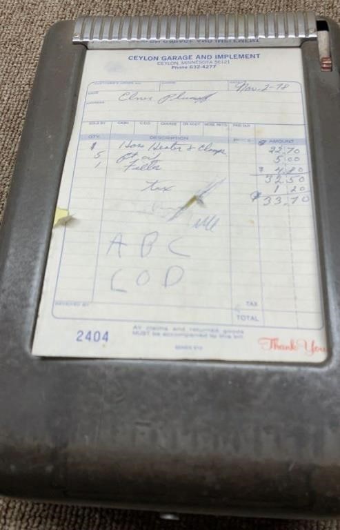 Vintage receipt, writer