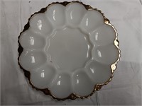 Milk Glass & Gold Trim Oyster Plate