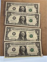 4 - Sequential Uncirculated 1-dollar bills