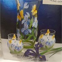 Glass Vase and Candle Set, NOS
