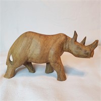 Rhinoceros Wood Figure Folk Art
