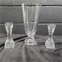 Crystal Stacked Swirl Vase & candlesticks - G