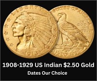 1908-1929 Indian Head $2.50 Gold Quarter Eagle