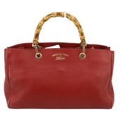 Gucci Red Leather w/ Bamboo Handles Handbag