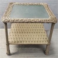Wicker Style Patio Table W/ Glass Top