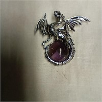 Silver Toned Dragon Pendant with Gem stone